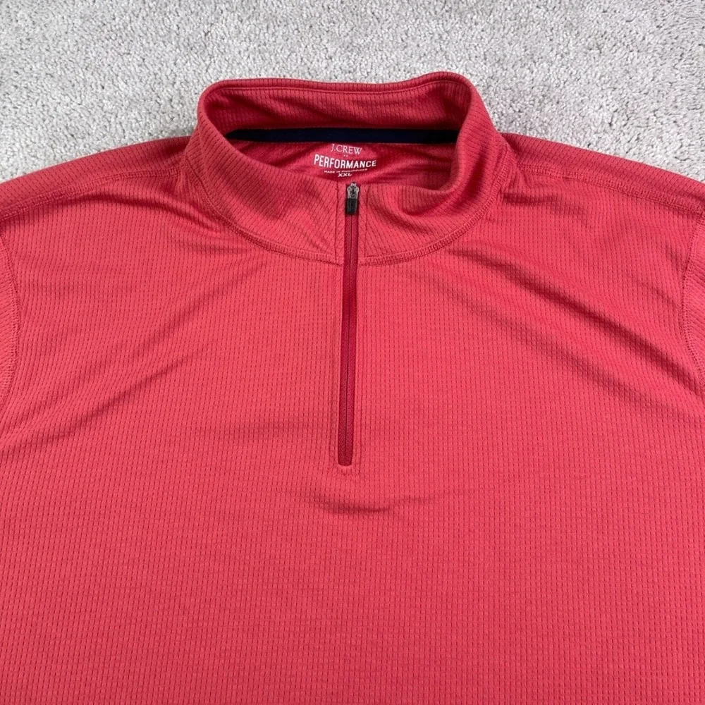 J Crew Sweater Mens XXL Red Performance Waffle Half Zip Pullover Golf Active
